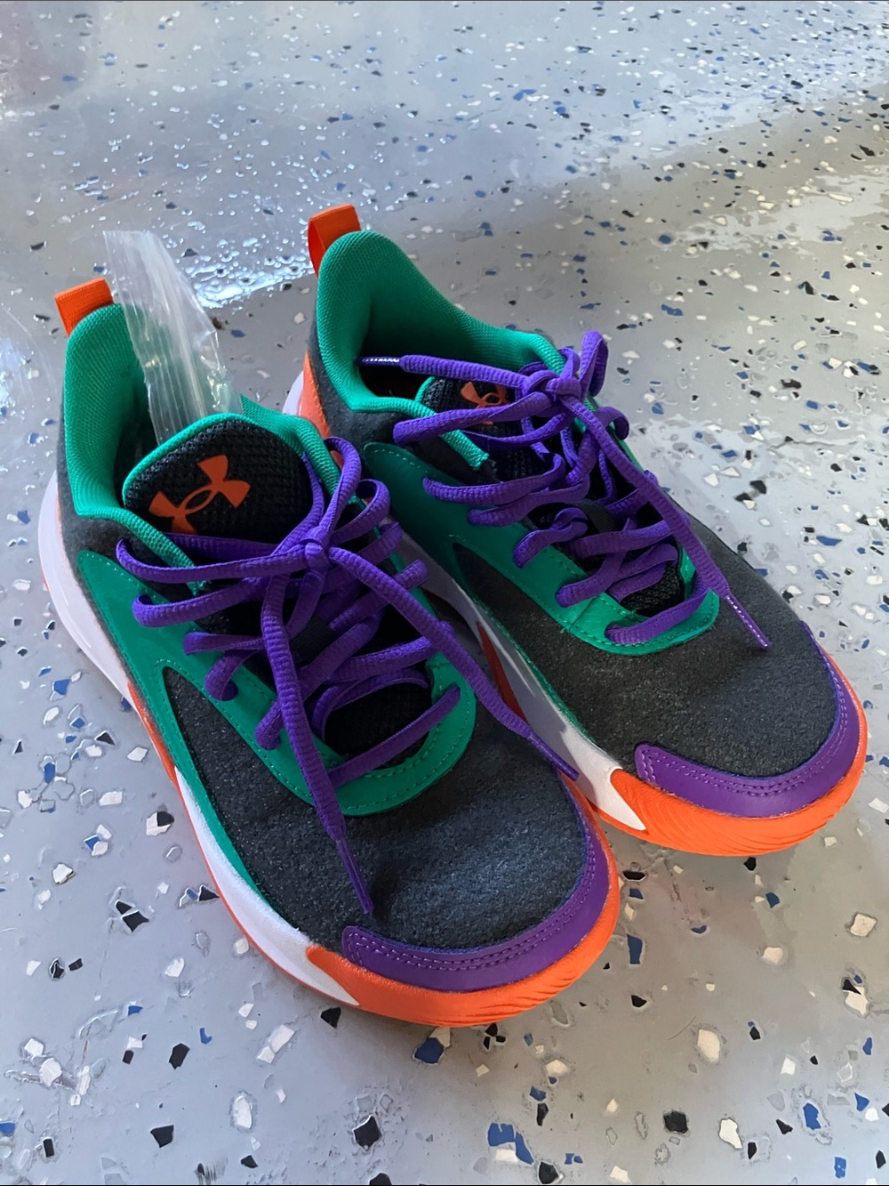 Under Armour Kids Green Purple Orange Lace-Up Sneakers worn twice